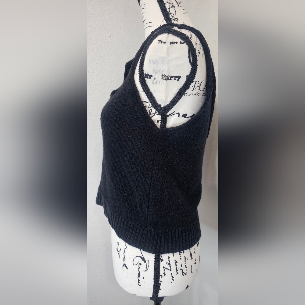 Zara Knit Black Boho Hippie Cropped Sweater Tank Top Size Medium - Picture 4 of 10